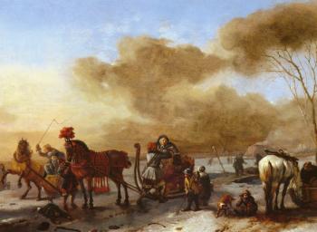 A Winter Landscape With Horse-Drawn Sleds